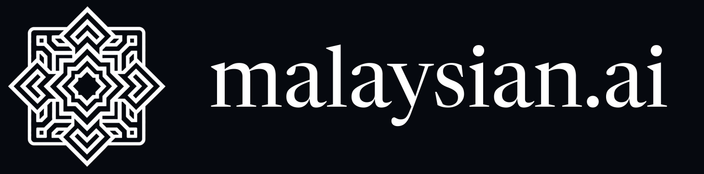 Malaysian AI horizontal logo lockup with geometric mark and malaysian.ai wordmark in white on dark navy