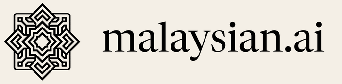 Malaysian AI horizontal logo lockup with geometric mark and malaysian.ai wordmark in black on light sand