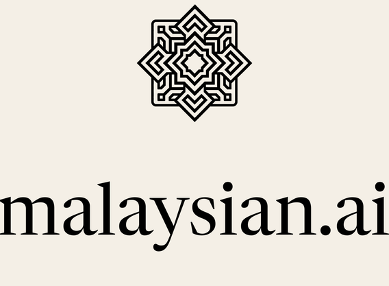 Malaysian AI stacked logo with geometric mark above malaysian.ai wordmark in black on light sand